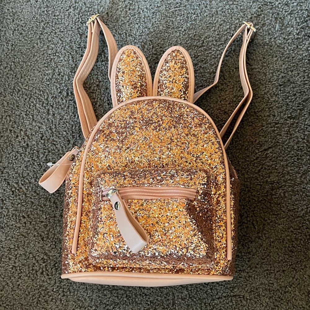 Gold Glitter Bunny-Ear Mini Backpack - Kids Sparkle Bag